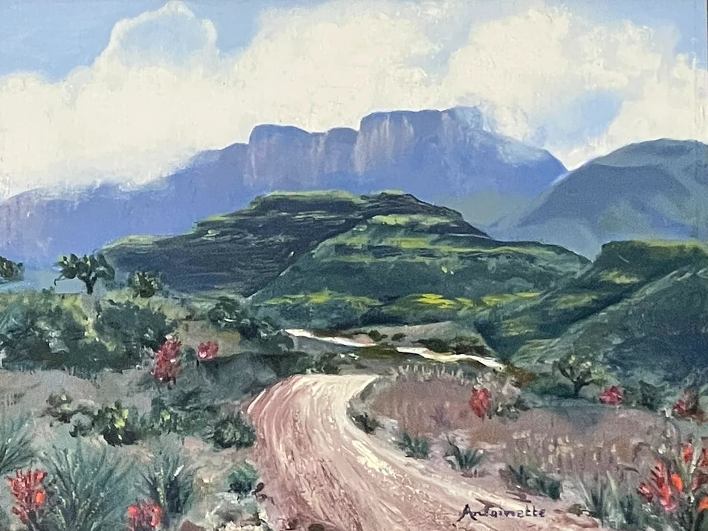 Mountain Road with Proteas painting by Antoinette Jordaan